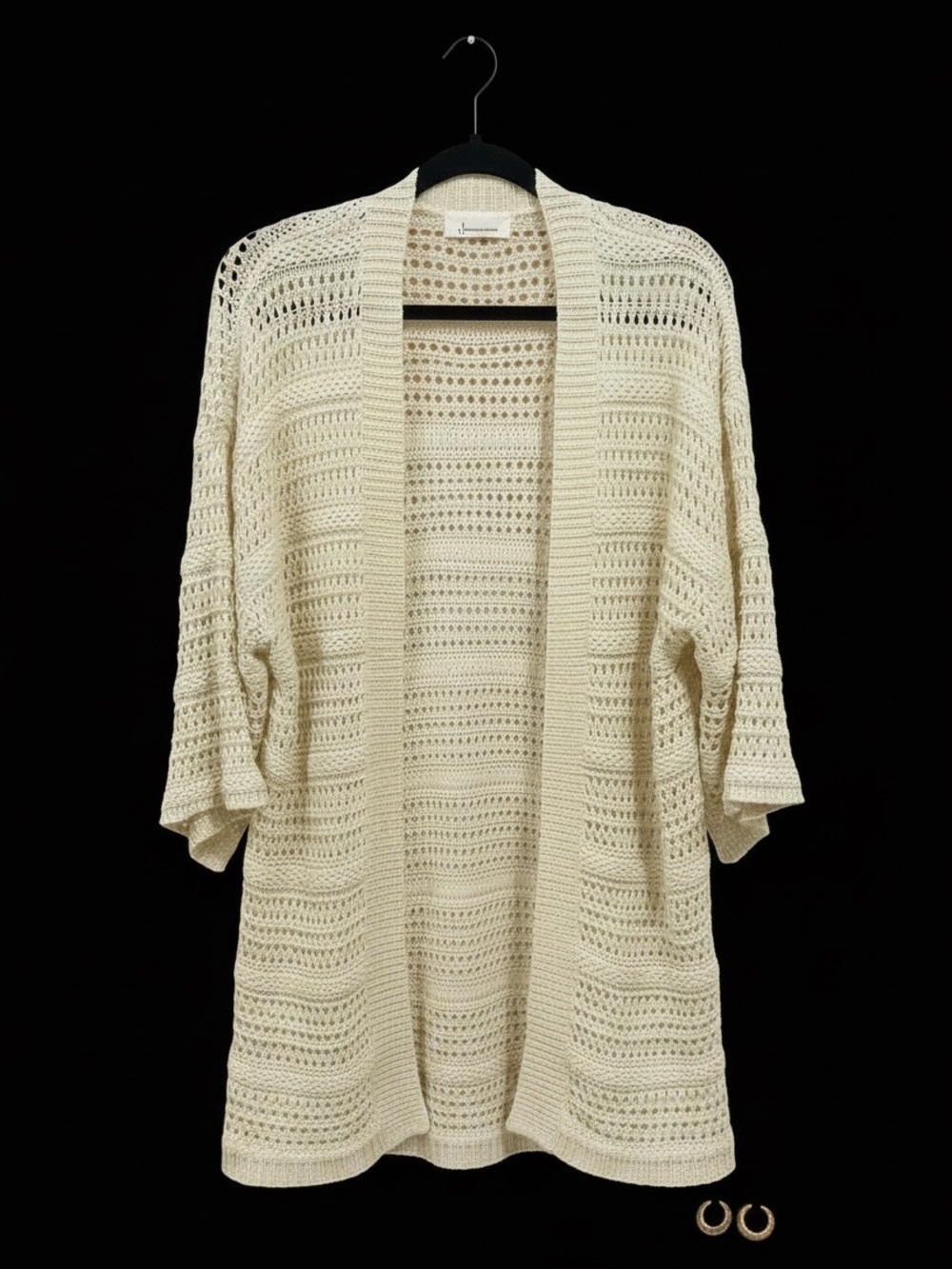 Anthropologie Open Front Knit Cardigan Sweater Cream One Size Boho Coastal EUC